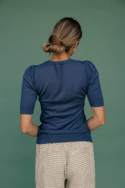 Be Cool Roll Call Puff Sleeve Blouse - Navy Knit Top -ROOLEE FASHION SHOP 7W4A8709 45662e99 90a0 4f66 b589 514d75f11c70