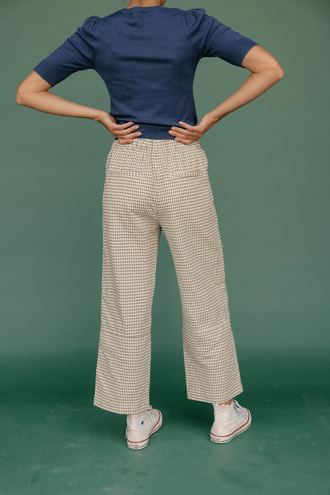 Green Gingham Wide Leg Pants with Patch Pockets 6 Green Gingham Wide Leg Pants with Patch Pockets - Image 4