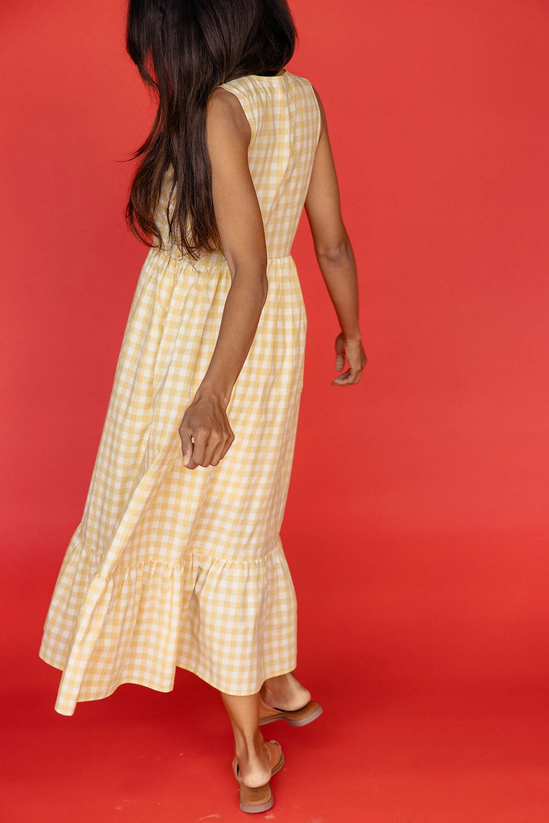Yellow Gingham Midi Dress with Pockets and Elastic Waist 8 Yellow Gingham Midi Dress with Pockets and Elastic Waist - Image 6