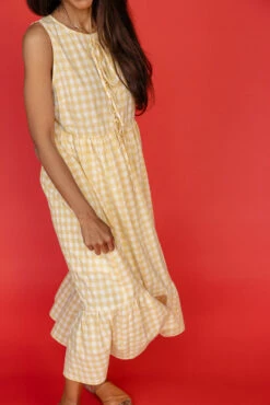 Yellow Gingham Midi Dress with Pockets and Elastic Waist 19 Yellow Gingham Midi Dress with Pockets and Elastic Waist -ROOLEE FASHION SHOP 7W4A8745