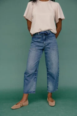 Dark Wash Tie Waist Barrel Jeans - Relaxed Tapered Denim -ROOLEE FASHION SHOP 7W4A8790