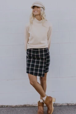 Plaid Faux Wrap Mini Skirt with Elastic Waist - Navy & Green 16 Plaid Faux Wrap Mini Skirt with Elastic Waist - Navy & Green -ROOLEE FASHION SHOP 7W4A8970