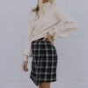 Plaid Faux Wrap Mini Skirt with Elastic Waist - Navy & Green -ROOLEE FASHION SHOP 7W4A9026 f1ef479d 6162 4539 814a d7151528e9db