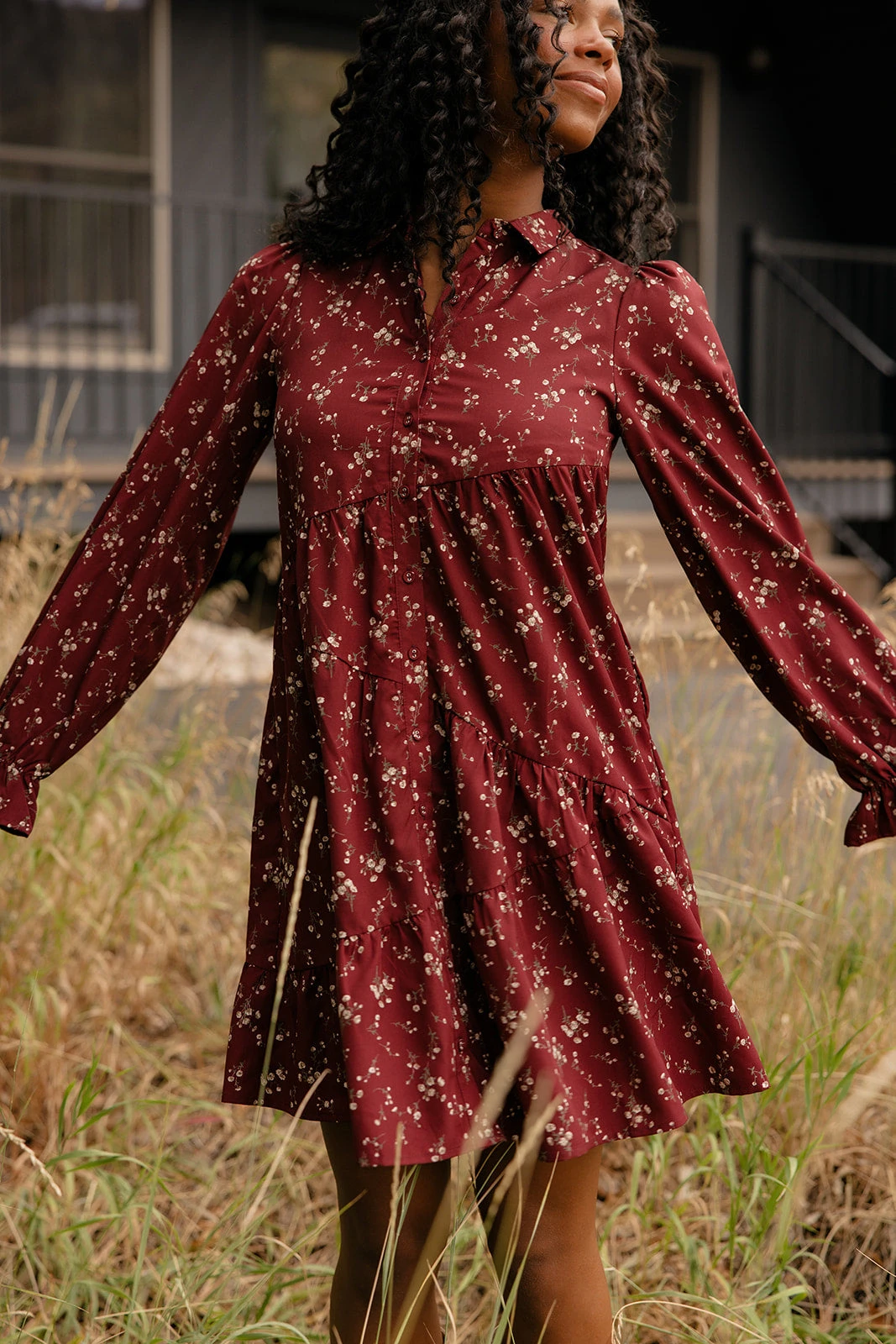 Floral Ruffle Sleeve Dress with Pockets and Functional Buttons 3 Floral Ruffle Sleeve Dress with Pockets and Functional Buttons