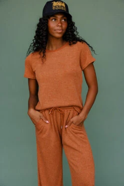 Rust Orange Slouchy Oversized Tee - Comfy Loungewear Top -ROOLEE FASHION SHOP 7W4A9055