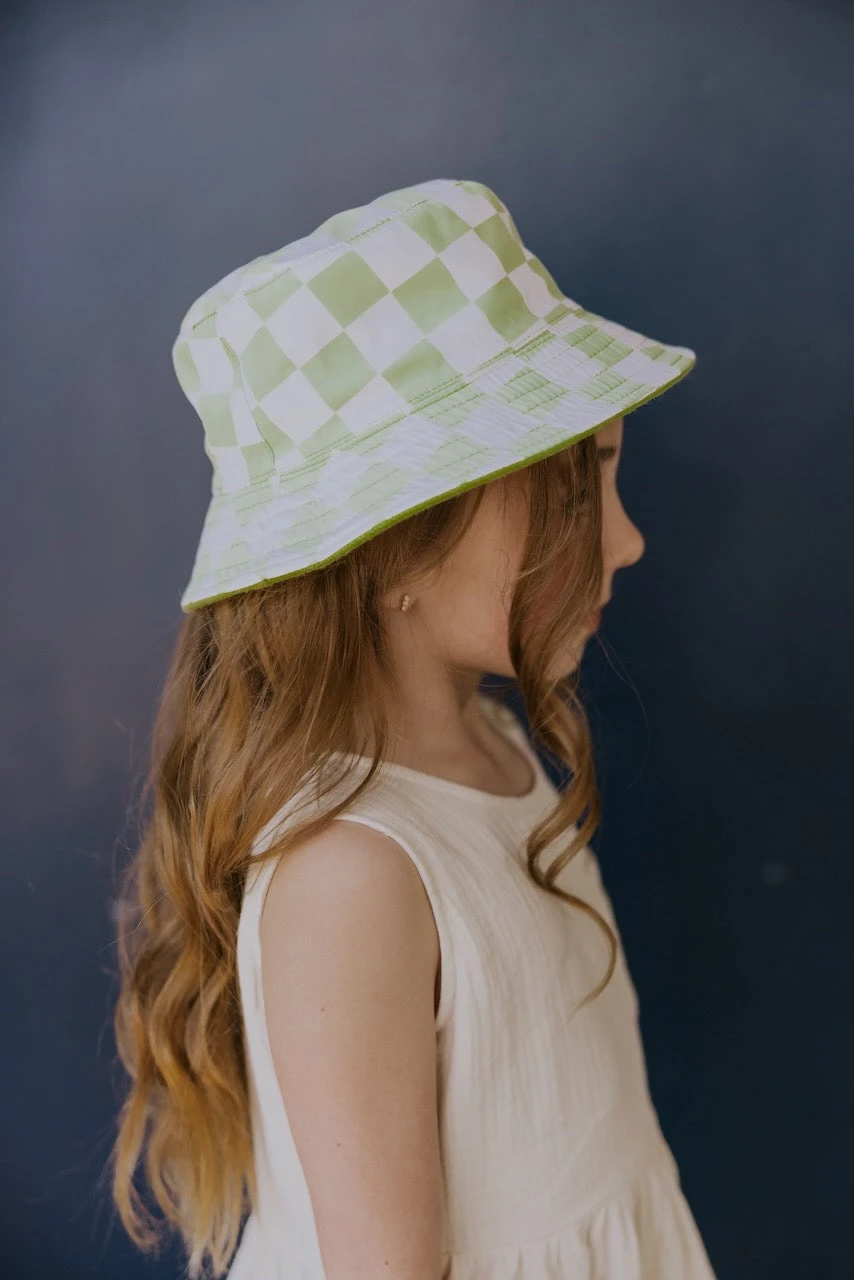Boys Reversible Checkered Bucket Hat - Brown and Green Sun Protection 3 Boys Reversible Checkered Bucket Hat - Brown and Green Sun Protection