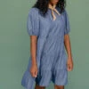 Tiered Puff Sleeve Denim Midi Dress with Pockets -ROOLEE FASHION SHOP 7W4A9228