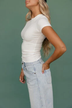 Ribbed Short Sleeve Fitted Basic Tee -ROOLEE FASHION SHOP 7W4A9237