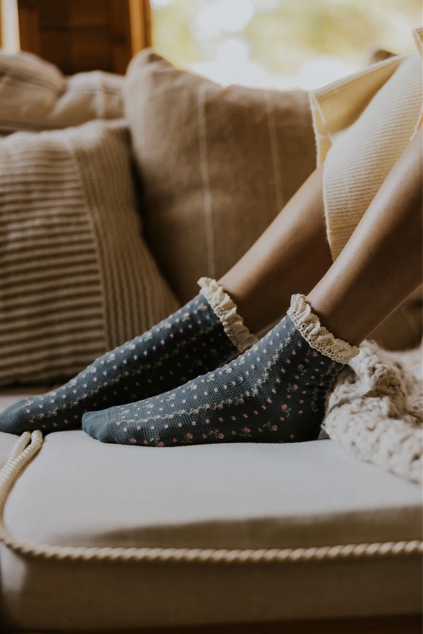 Free People Rosebud Waffle Knit Ankle Socks with Floral Embroidery 6 Free People Rosebud Waffle Knit Ankle Socks with Floral Embroidery - Image 4