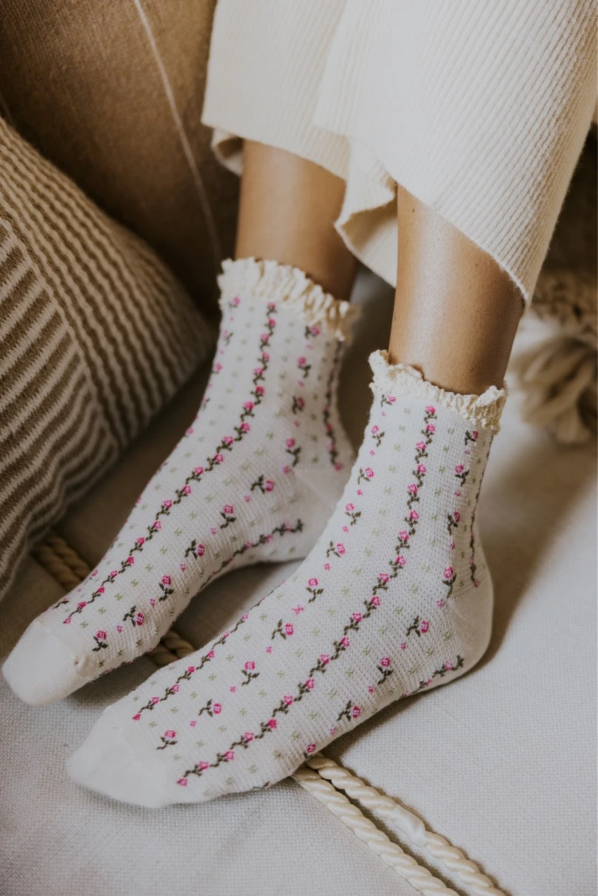 Free People Rosebud Waffle Knit Ankle Socks with Floral Embroidery 8 Free People Rosebud Waffle Knit Ankle Socks with Floral Embroidery - Image 6