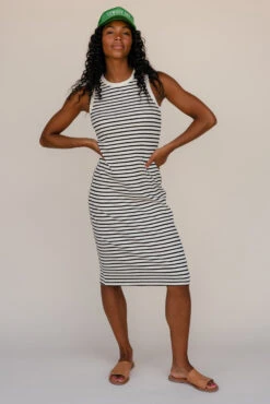Striped Bodycon Tank Dress - The Kelsie Sleeveless Knit Midi