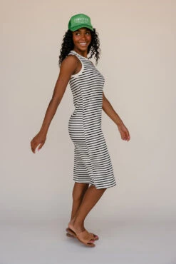 Striped Bodycon Tank Dress - The Kelsie Sleeveless Knit Midi -ROOLEE FASHION SHOP 7W4A9383