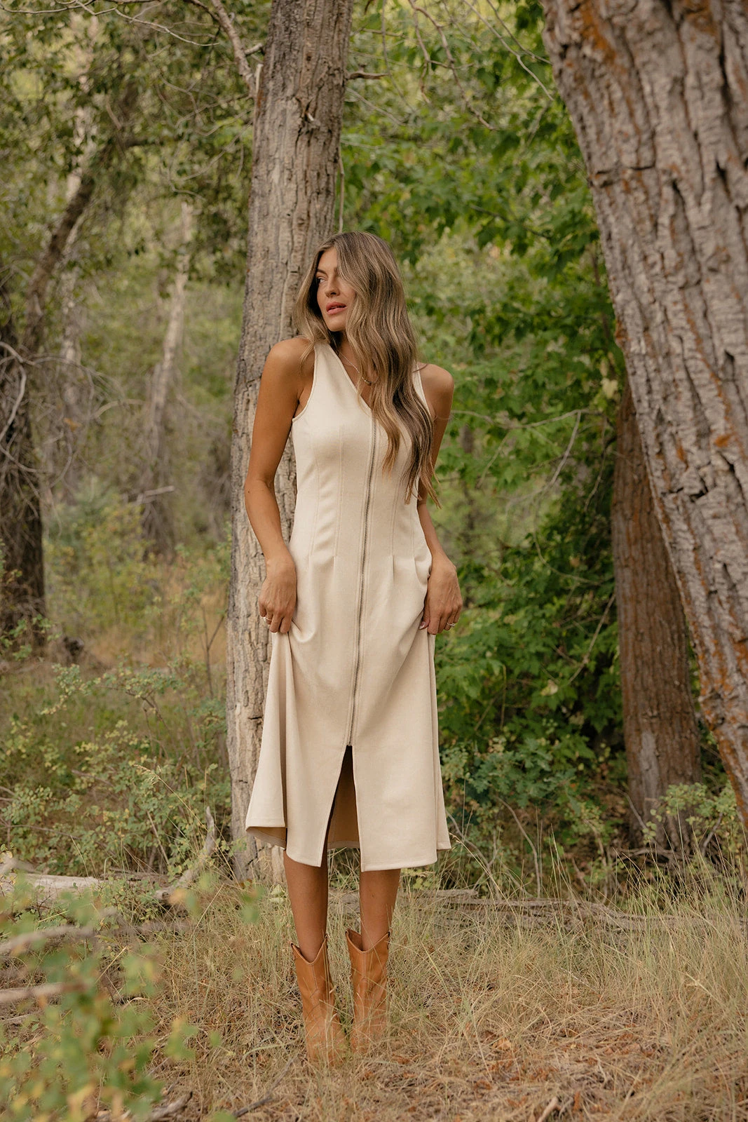 Tan Suede Midi Dress - Western Style Zip Front with Pockets 8 Tan Suede Midi Dress - Western Style Zip Front with Pockets - Image 6