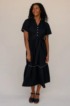Black Lace Trim Maxi Dress with Statement Collar and Button Detail 16 Black Lace Trim Maxi Dress with Statement Collar and Button Detail -ROOLEE FASHION SHOP 7W4A9441