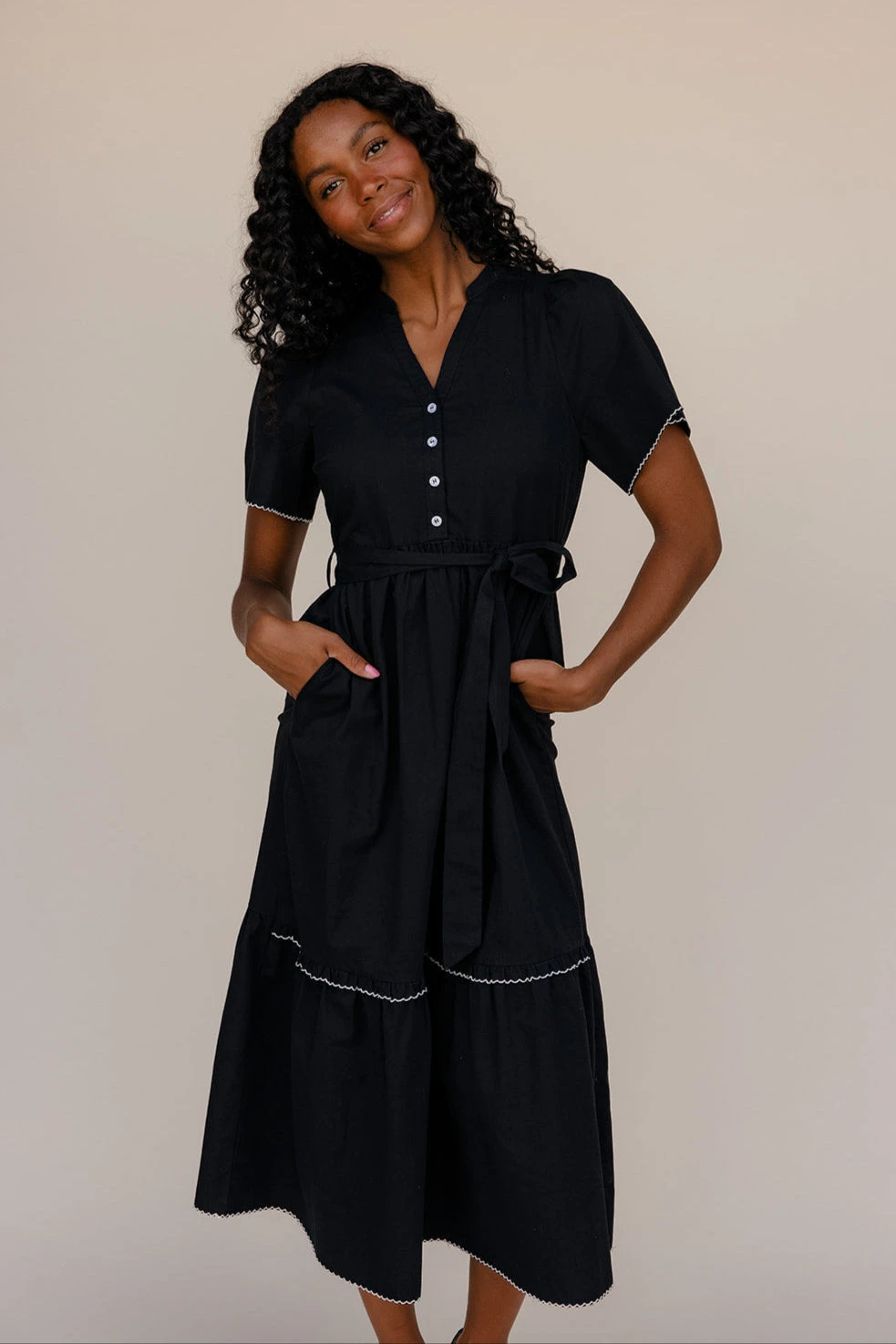 Black Lace Trim Maxi Dress with Statement Collar and Button Detail 9 Black Lace Trim Maxi Dress with Statement Collar and Button Detail - Image 7