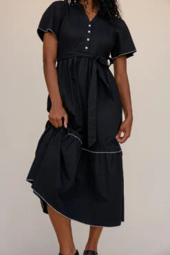 Black Lace Trim Maxi Dress with Statement Collar and Button Detail 14 Black Lace Trim Maxi Dress with Statement Collar and Button Detail -ROOLEE FASHION SHOP 7W4A9476