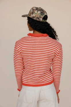 Casual Red Striped Open Front Cardigan for Women -ROOLEE FASHION SHOP 7W4A9564
