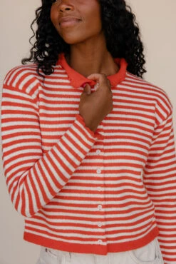 Casual Red Striped Open Front Cardigan for Women -ROOLEE FASHION SHOP 7W4A9570 4166812b 6c67 4c24 959a 4086e047826e