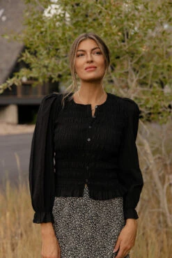 Cream Smocked Blouse with Billowy Sleeves - Blushwood Textured Top -ROOLEE FASHION SHOP 7W4A9588