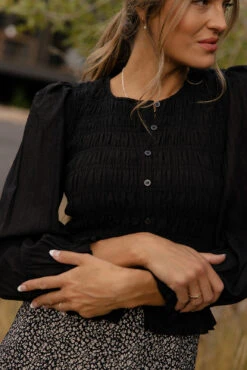 Cream Smocked Blouse with Billowy Sleeves - Blushwood Textured Top -ROOLEE FASHION SHOP 7W4A9592 af7f3737 2818 4e83 89ae af5a185d400a