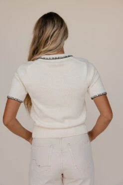 A+ Collared Knit Blouse with Contrast Stitched Detail -ROOLEE FASHION SHOP 7W4A9601