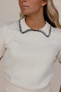 A+ Collared Knit Blouse with Contrast Stitched Detail -ROOLEE FASHION SHOP 7W4A9610