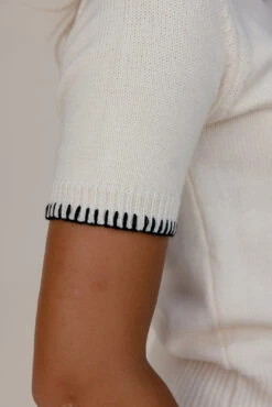 A+ Collared Knit Blouse with Contrast Stitched Detail -ROOLEE FASHION SHOP 7W4A9611