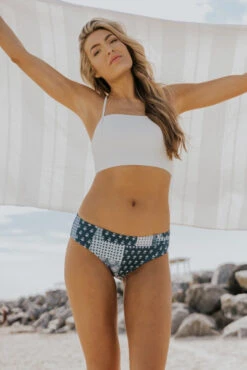 Denim Patchwork Low-Rise Bikini Bottoms - Recycled Sustainable Swimwear