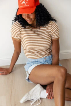 Amy Beth Striped Tee - Boxy Fit Cotton Ribbed Top -ROOLEE FASHION SHOP 7W4A9684