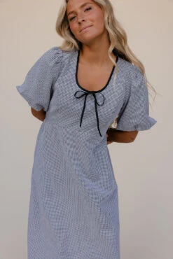 Black Gingham Midi Dress - Charming Puff Sleeve Summer Dress