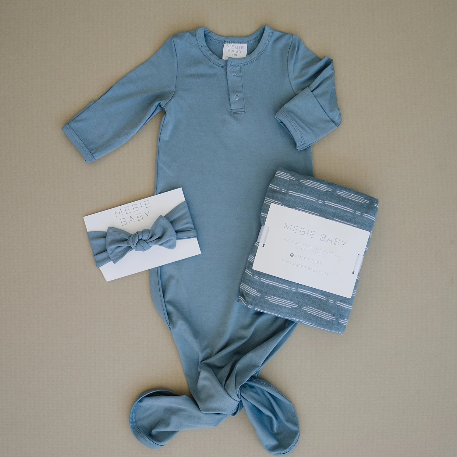 Dusty Blue Bamboo Baby Head Wrap - Adjustable Newborn to Toddler Bow 4 Dusty Blue Bamboo Baby Head Wrap - Adjustable Newborn to Toddler Bow - Image 2