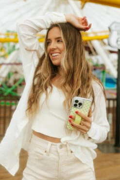 Lime Light Checkered Wallet Phone Case with Integrated Finger Loop and Kickstand -ROOLEE FASHION SHOP AllisonQuistPhoto 0316