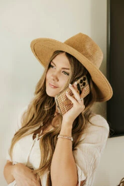 Plaid Wallet Phone Case with Kickstand and Finger Strap - Gold Picnic Design -ROOLEE FASHION SHOP AllisonQuistPhoto 0930