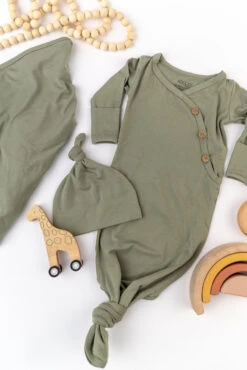 Newborn Baby Bundle: 3-Piece Knotted Gown, Swaddle & Hat Set -ROOLEE FASHION SHOP B48I0760