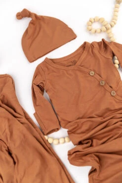 Newborn Baby Bundle: 3-Piece Knotted Gown, Swaddle & Hat Set -ROOLEE FASHION SHOP B48I0792