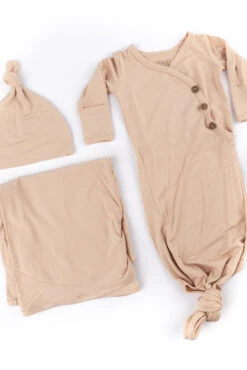 Newborn Baby Bundle: 3-Piece Knotted Gown, Swaddle & Hat Set -ROOLEE FASHION SHOP B48I0808