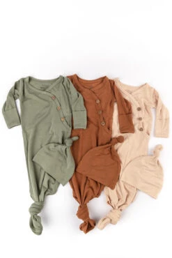 Newborn Baby Bundle: 3-Piece Knotted Gown, Swaddle & Hat Set