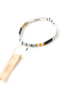 Brave Good Karma Bracelet with Japanese Miyuki Beads and Engraved Silver Bar -ROOLEE FASHION SHOP B48I8822