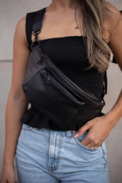 Fawny Pack - Black Premium Matte Faux Leather Crossbody Bag -ROOLEE FASHION SHOP Black Black Fawny all black strap