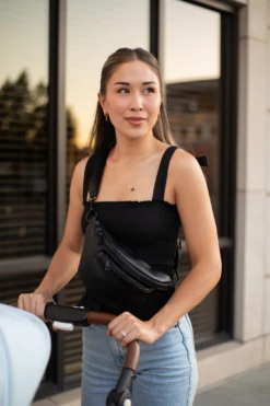 Fawny Pack - Black Premium Matte Faux Leather Crossbody Bag -ROOLEE FASHION SHOP Black Black Fawny soild strap2