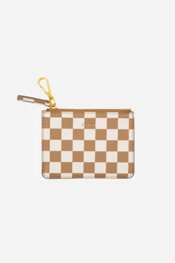 Fawn Design Wallet Pouch - Tan/White Check Vegan Leather Accessory
