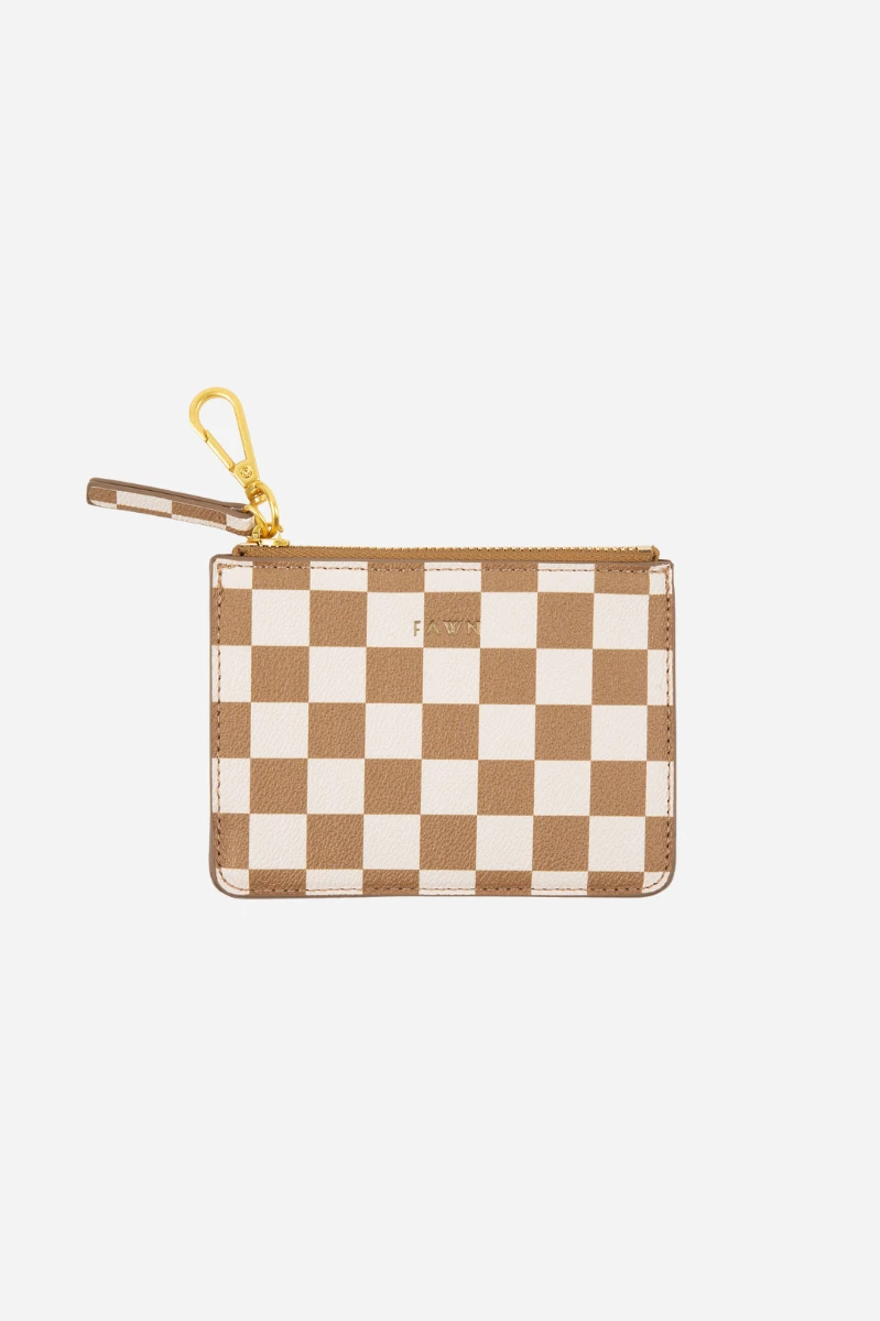 Fawn Design Wallet Pouch - Tan/White Check Vegan Leather Accessory 3 Fawn Design Wallet Pouch - Tan/White Check Vegan Leather Accessory