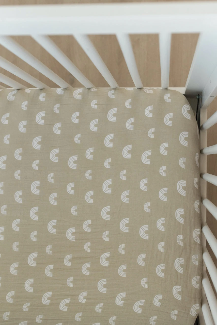 Sand Rainbow 100% Cotton Muslin Crib Sheet for Standard Mattresses 8 Sand Rainbow 100% Cotton Muslin Crib Sheet for Standard Mattresses - Image 6