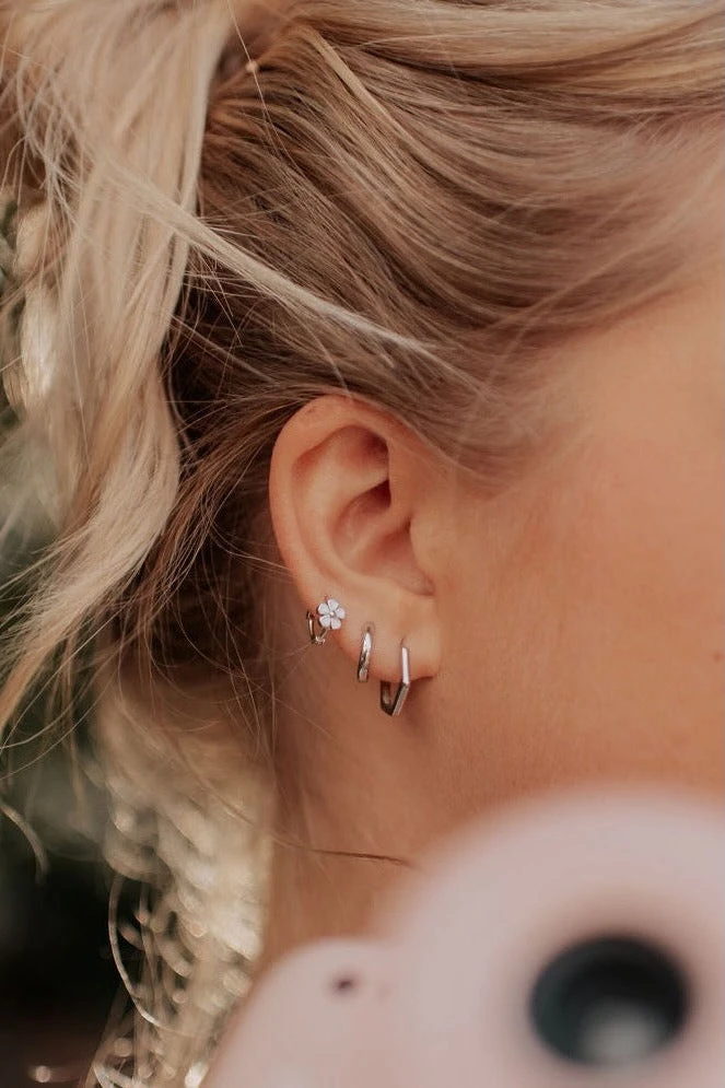 Hypoallergenic Hexagon Huggie Earrings in Gold and Silver 4 Hypoallergenic Hexagon Huggie Earrings in Gold and Silver - Image 2