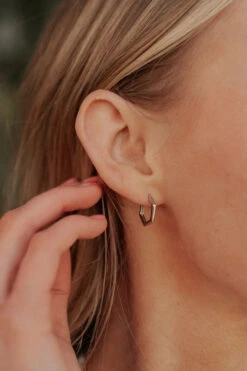 Hypoallergenic Hexagon Huggie Earrings in Gold and Silver