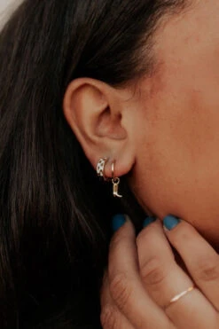 Retro Brown and White Checkered Huggie Hoop Earrings