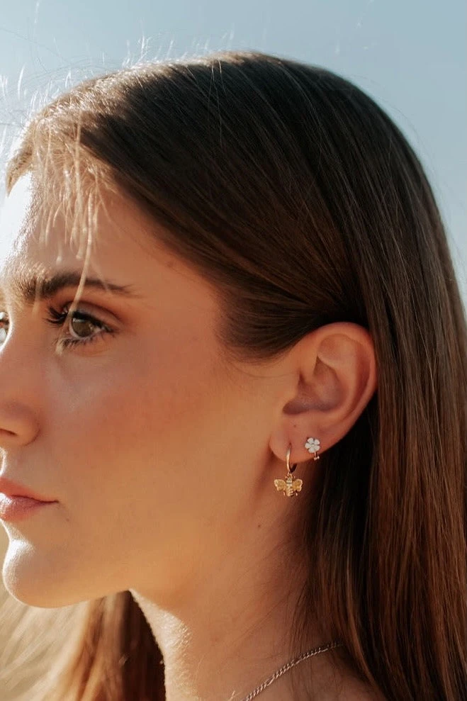Gold Vermeil Flower Mini Hoops - Dainty Hypoallergenic Huggies 9 Gold Vermeil Flower Mini Hoops - Dainty Hypoallergenic Huggies - Image 7