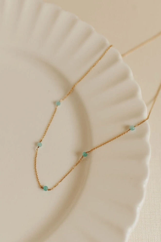 Malibu Turquoise Dainty Pearl Necklace in Gold Vermeil 11 Malibu Turquoise Dainty Pearl Necklace in Gold Vermeil - Image 9