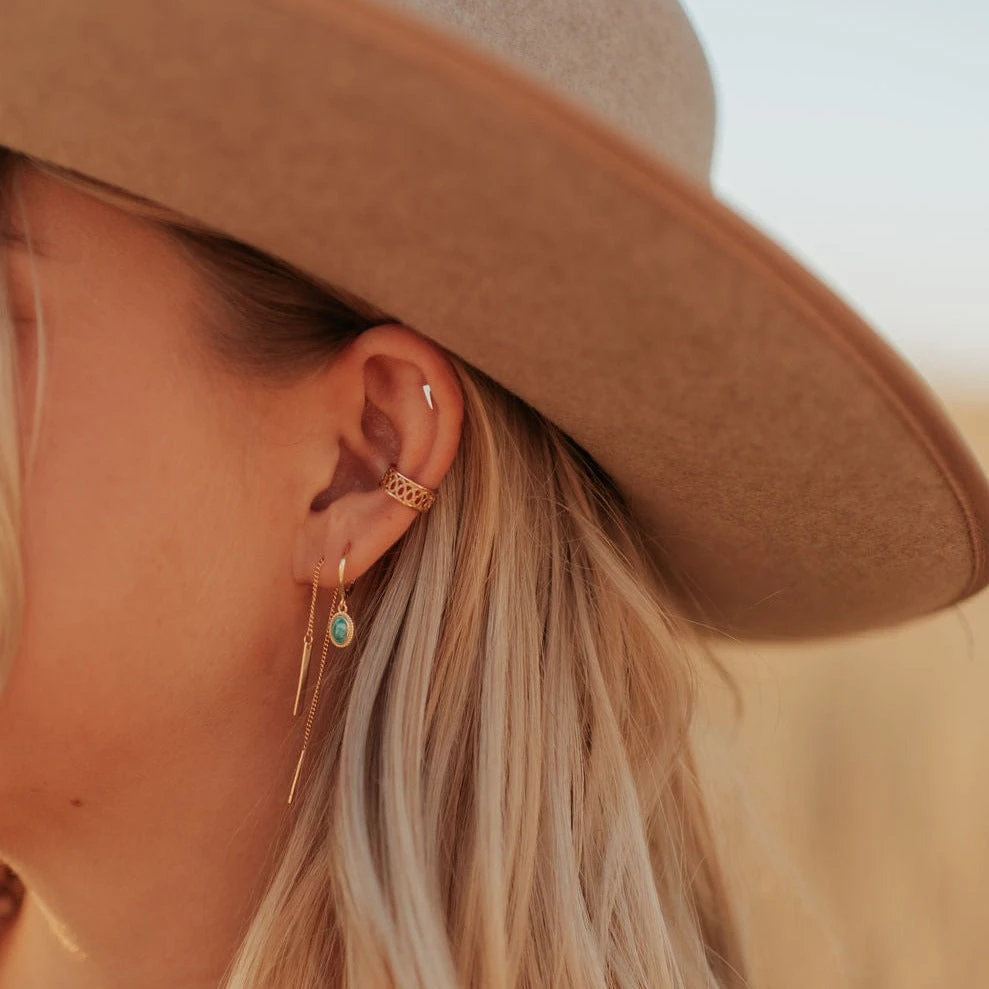 Turquoise Huggie Hoop Earrings - Hypoallergenic Sterling Silver & Gold Vermeil 6 Turquoise Huggie Hoop Earrings - Hypoallergenic Sterling Silver & Gold Vermeil - Image 4