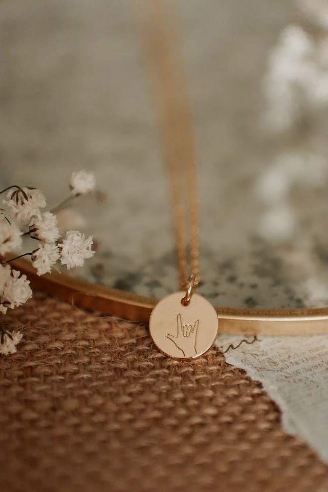 ASL I Love You Sign Language Disc Necklace - Gold Plated 6 ASL I Love You Sign Language Disc Necklace - Gold Plated - Image 4